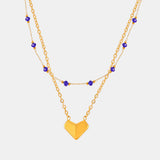 Titanium Steel Section Crystal Double-Layered Necklace 
