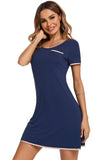 Contrast Trim Pocketed Round Neck Lounge Dress 