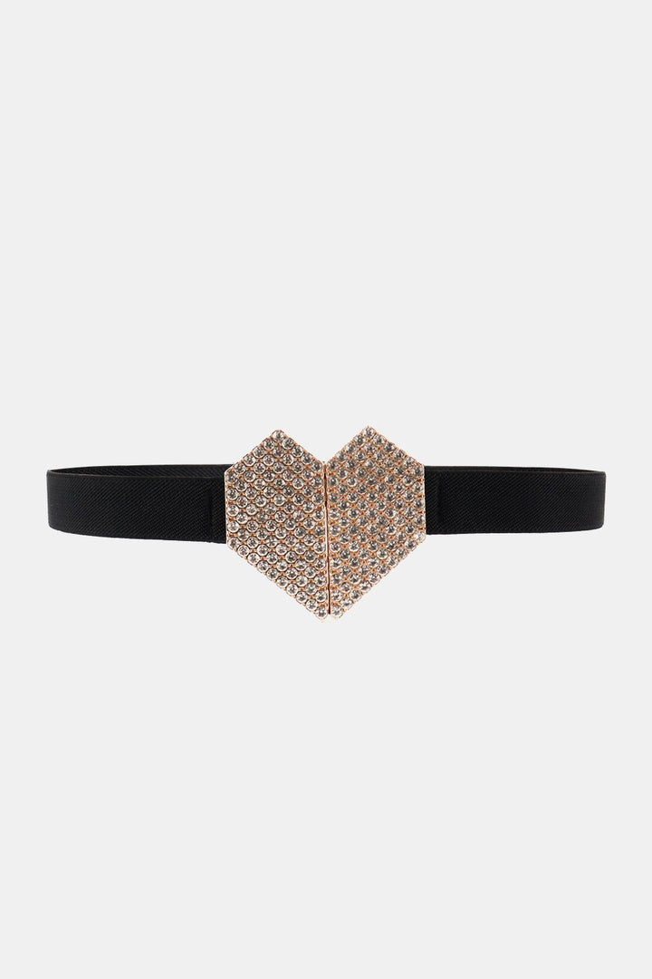 Rhinestone Heart Buckle Elastic Belt 