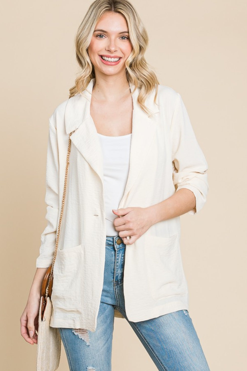 Culture Code One Button Long Sleeve Blazer with Pockets 