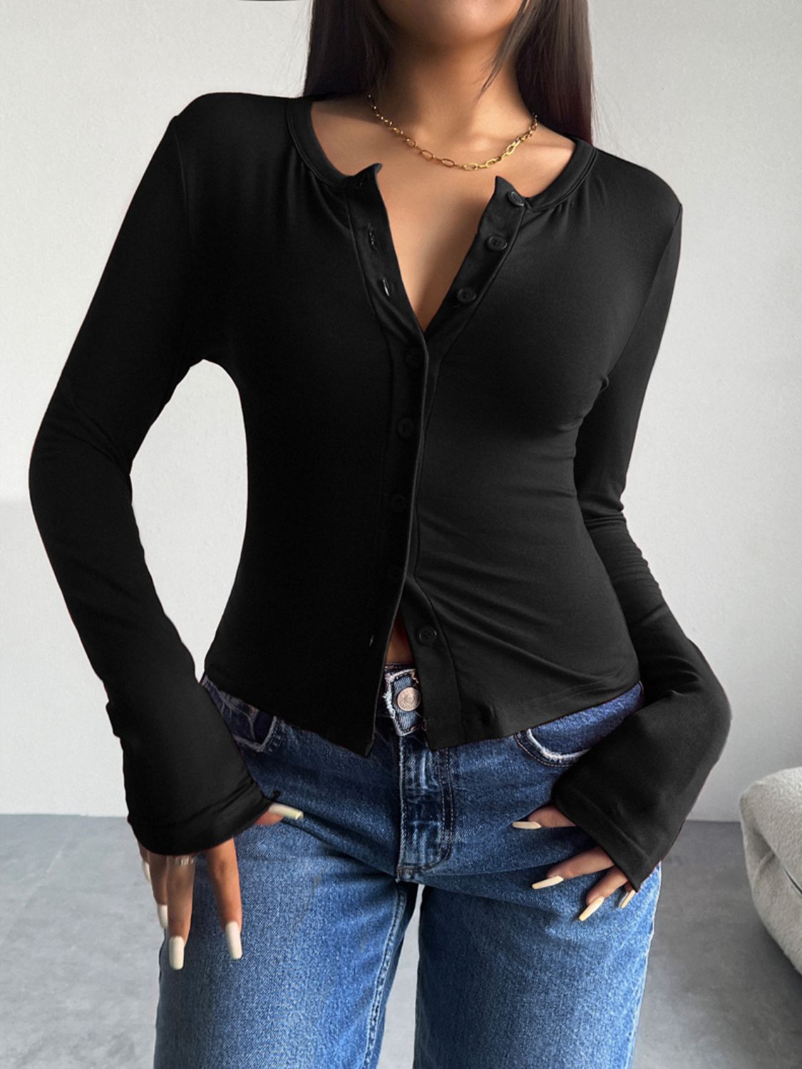 Devine Button Up Long Sleeve T-Shirt 