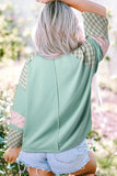Heart Plaid Round Neck Long Sleeve Blouse 