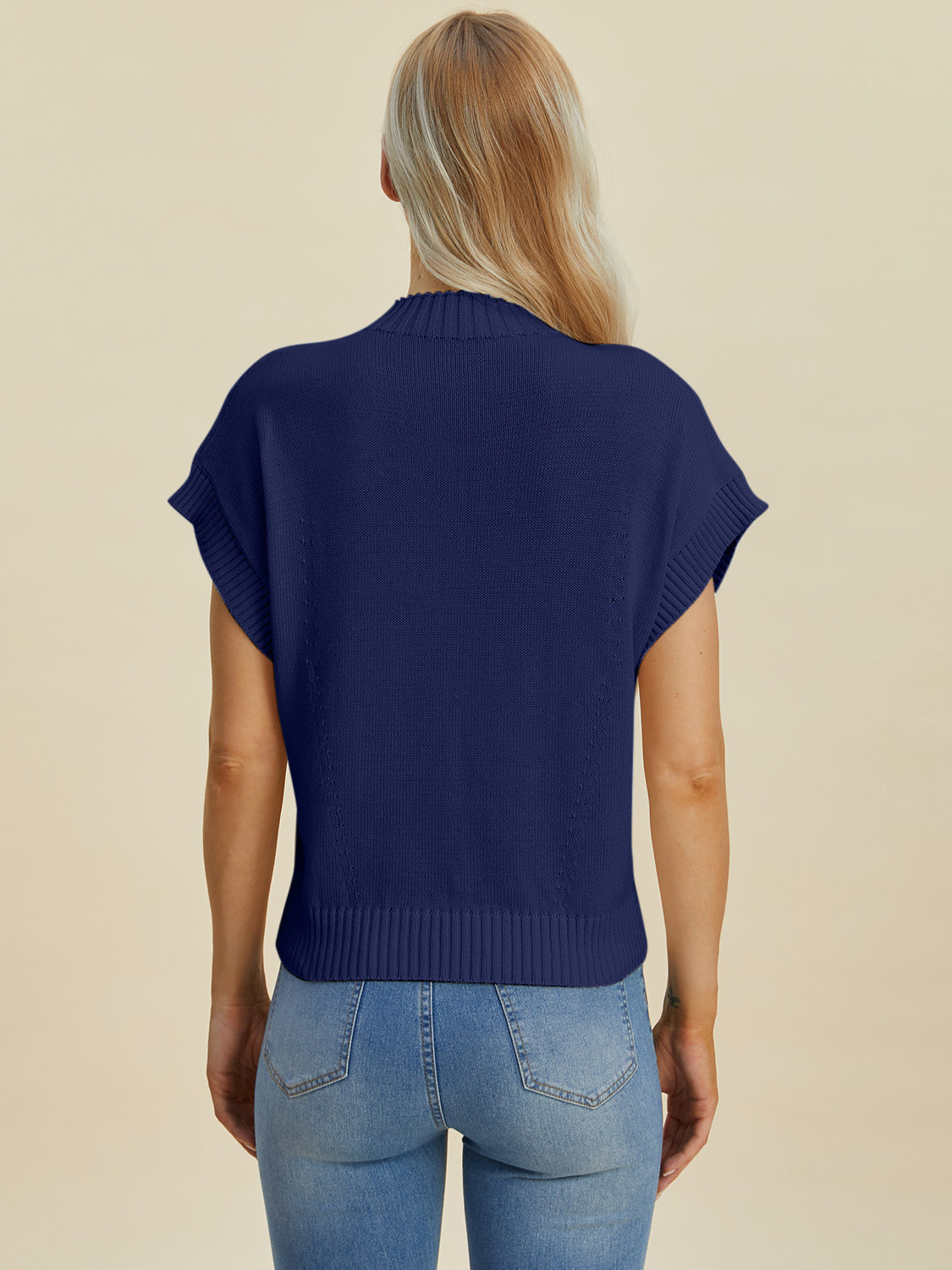 Double Take Full Size Mock Neck Short Sleeve Sweater 