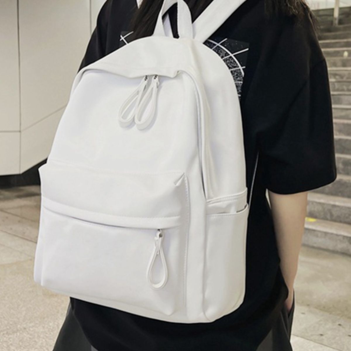 PU Leather Zip Backpack Bag 