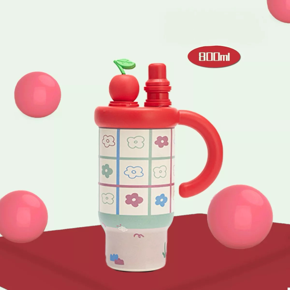 Colorful Cartoon Water Bottles with Straw and Handle 