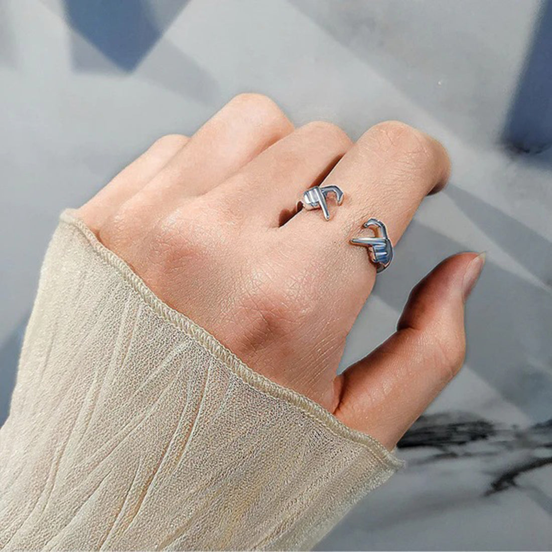 Hand Heart Shape 925 Sterling Silver Open Ring 