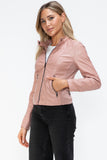 Snobbish Faux Leather Zip Up Drawstring Hooded Jacket 