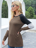 Contrast Striped Round Neck Long Sleeve T-Shirt 