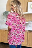 Double Take Full Size Printed V-Neck Short Sleeve Blouse 