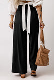 Brown Drawstring Elastic Waist Casual Wide Leg Pants Bottoms/Pants & Culotte