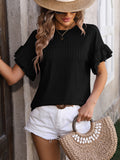 Mandy Ruffled Round Neck Short Sleeve Blouse 