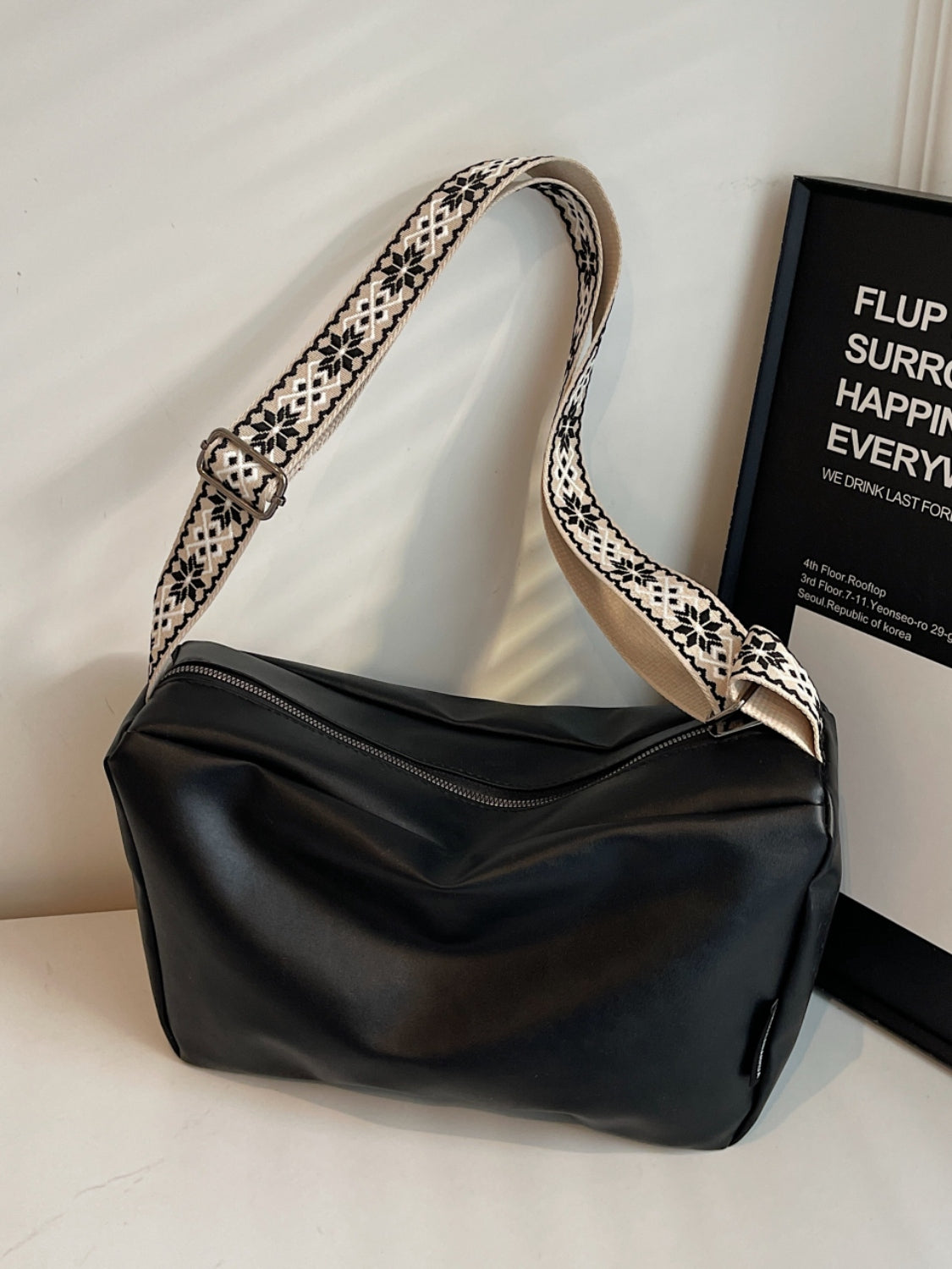 PU Leather Adjustable Strap Crossbody Bag 