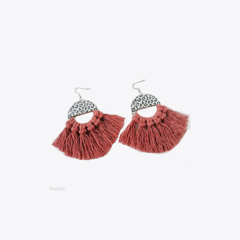 Tassel Detail Leopard Drop Earrings 