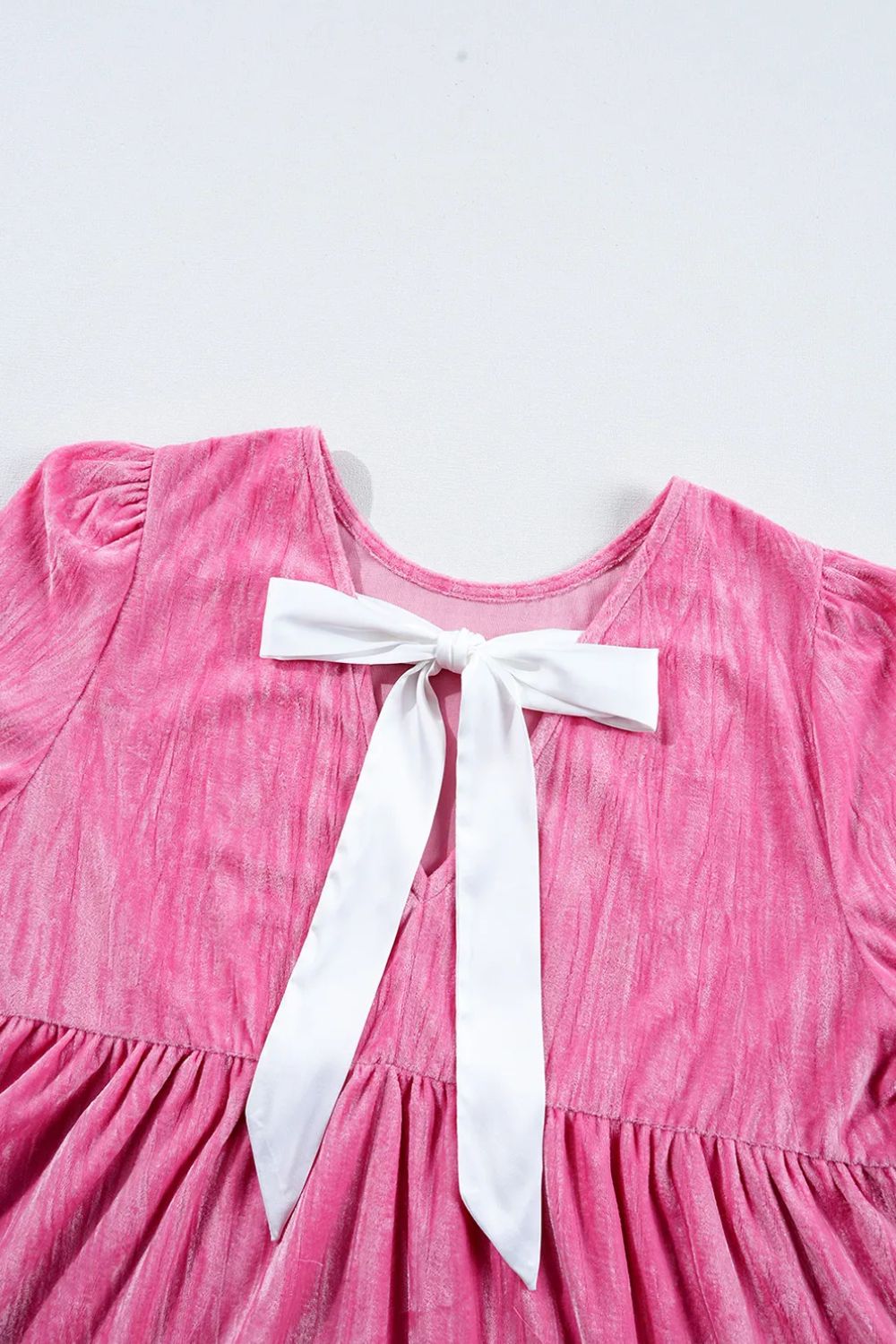 Tied Round Neck Flounce Sleeve Mini Dress 