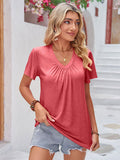Double Take Ruched V-Neck Short Sleeve T-Shirt 