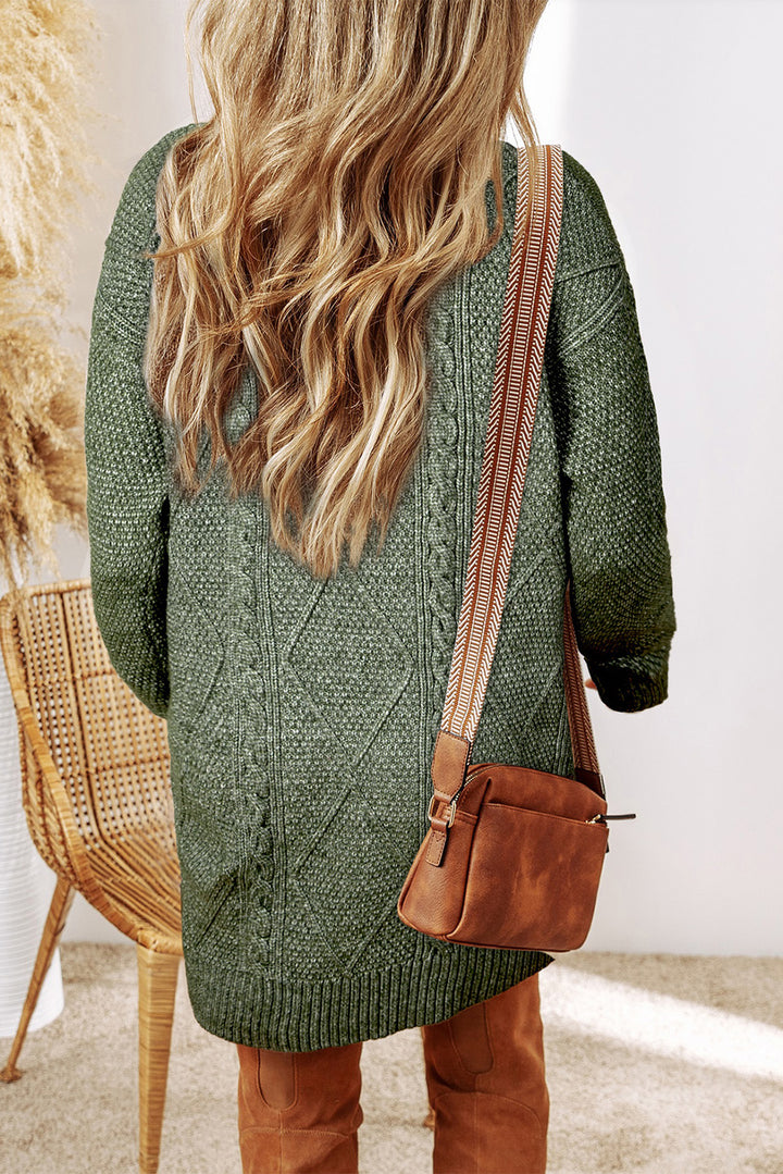 Mist Green Cable Knit Drop Shoulder Loose Fit Sweater Dress Sweaters & Cardigans/Sweater Dresses