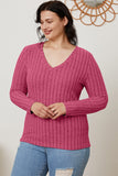 Basic Bae Full Size Ribbed V-Neck Long Sleeve T-Shirt 