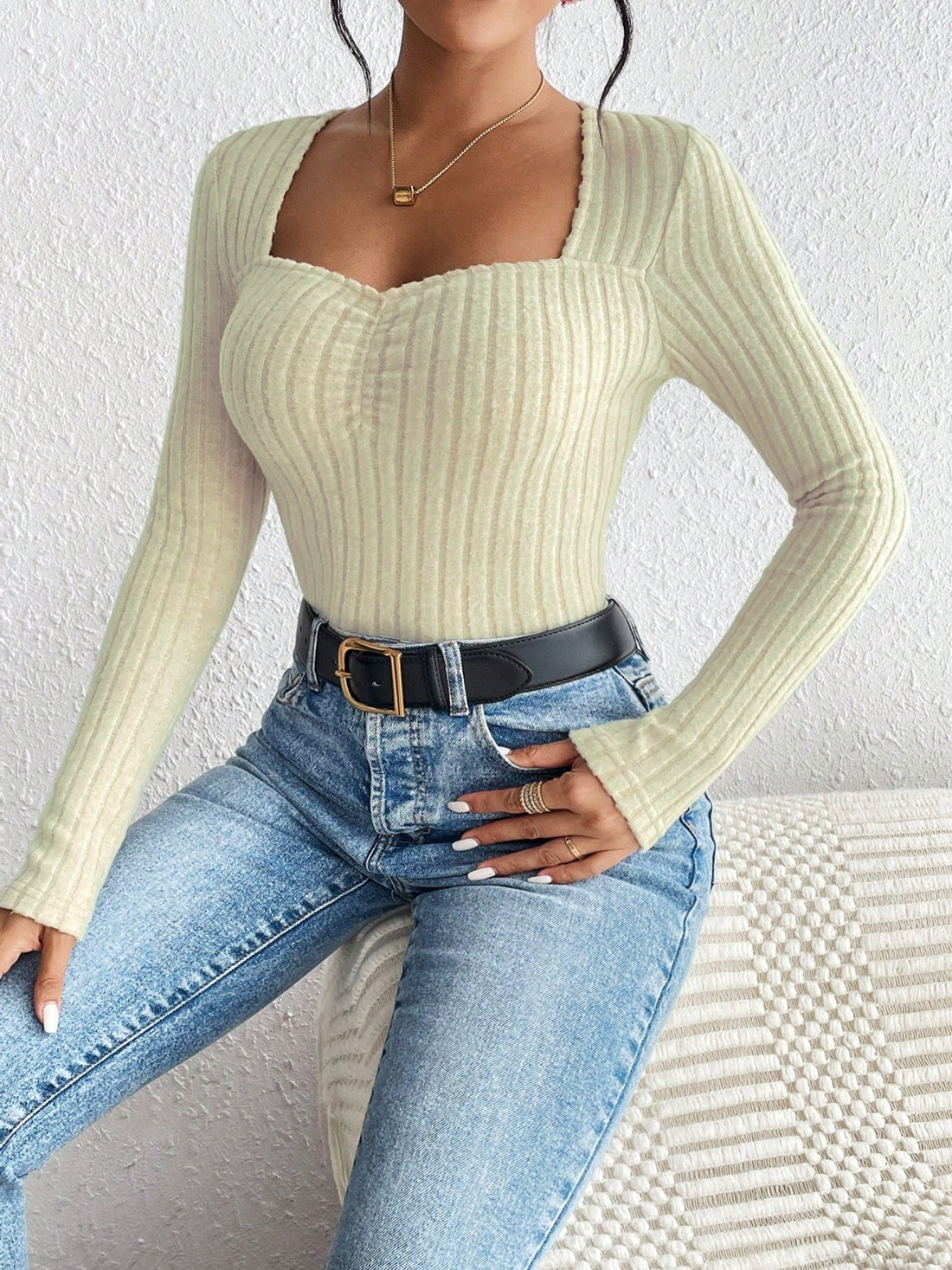 Honey Ribbed Long Sleeve T-Shirt 