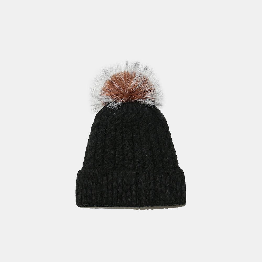 Cable Knit Winter Hat with Pompom 