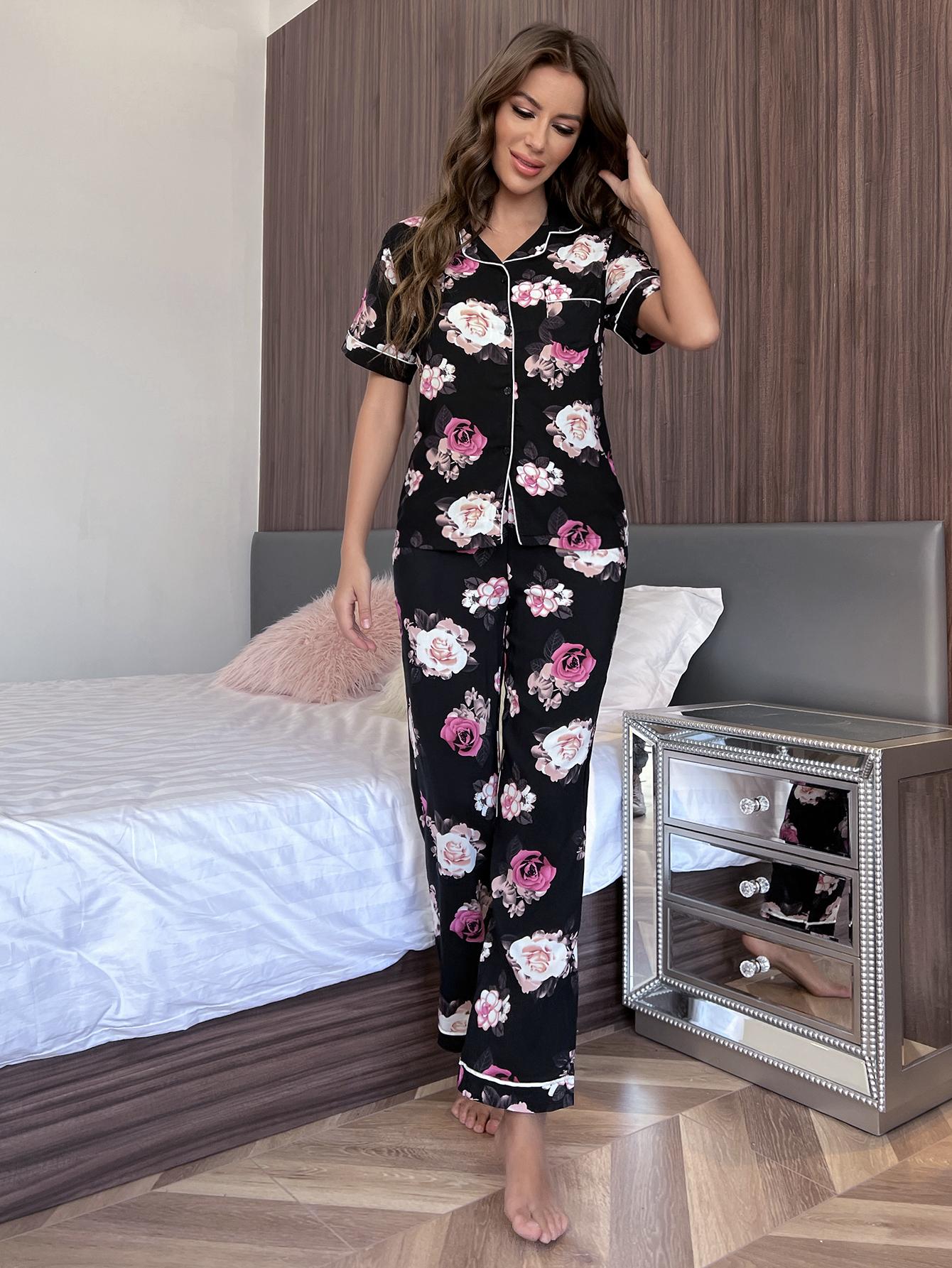 Floral Short Sleeve Shirt and Pants Lounge Set Lingerie & Nightwear