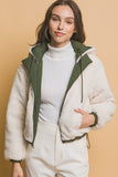 Love Tree Zip Up Cropped Hooded Sherpa Reversible Jacket 
