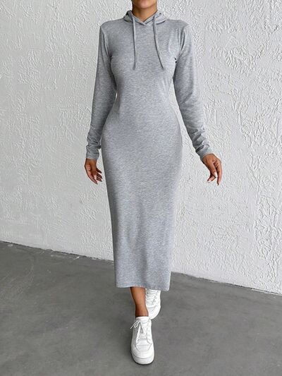 Drawstring Long Sleeve Hooded Midi Dress Dresses