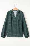 Khaki Geometric Print Notched Neck Puff Sleeve Blouse Tops/Blouses & Shirts