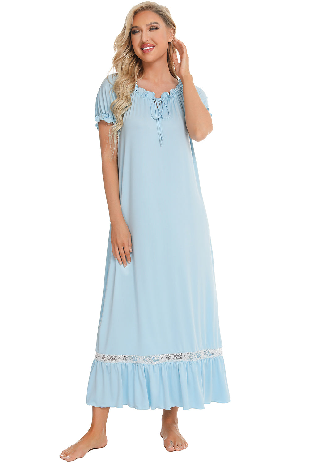 Lace Detail Short Sleeve Lounge Dress 