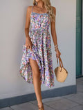 Perfee Decor Button Printed Sleeveless Tiered Midi Dress Dresses