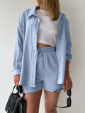 Textured Button Up Shirt and Shorts Set Two Piece Dresses