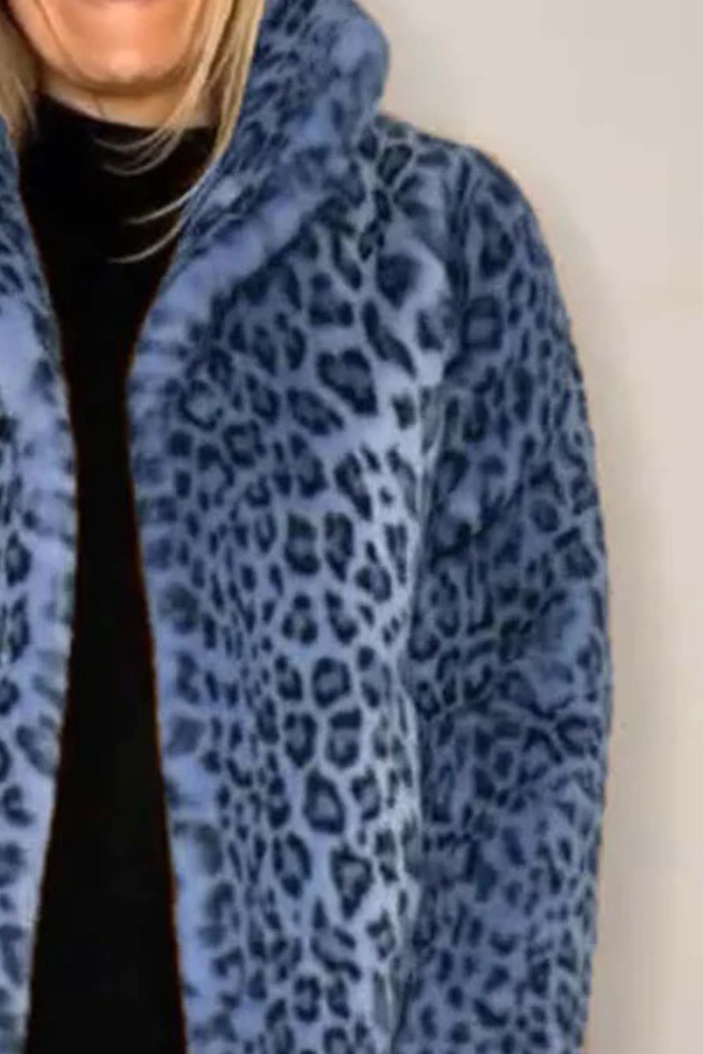 Full Size Leopard Furry Collared Neck Long Sleeve Coat 