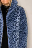 Full Size Leopard Furry Collared Neck Long Sleeve Coat 