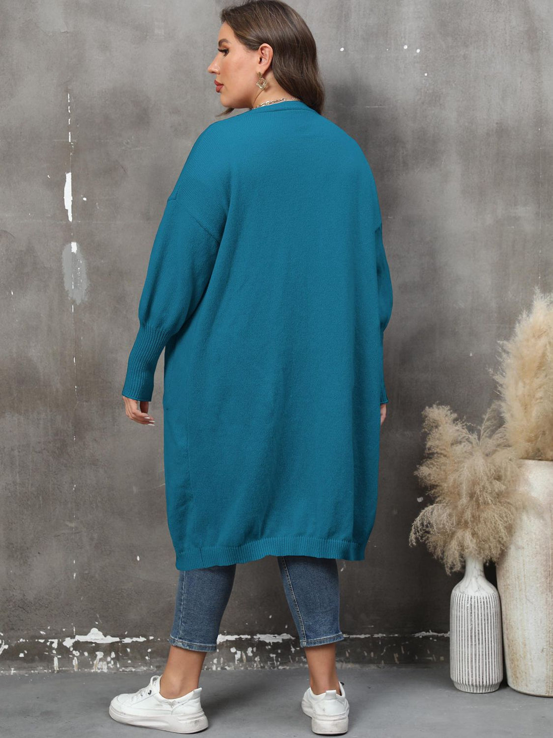 Plus Size Long Sleeve Pocketed Cardigan 