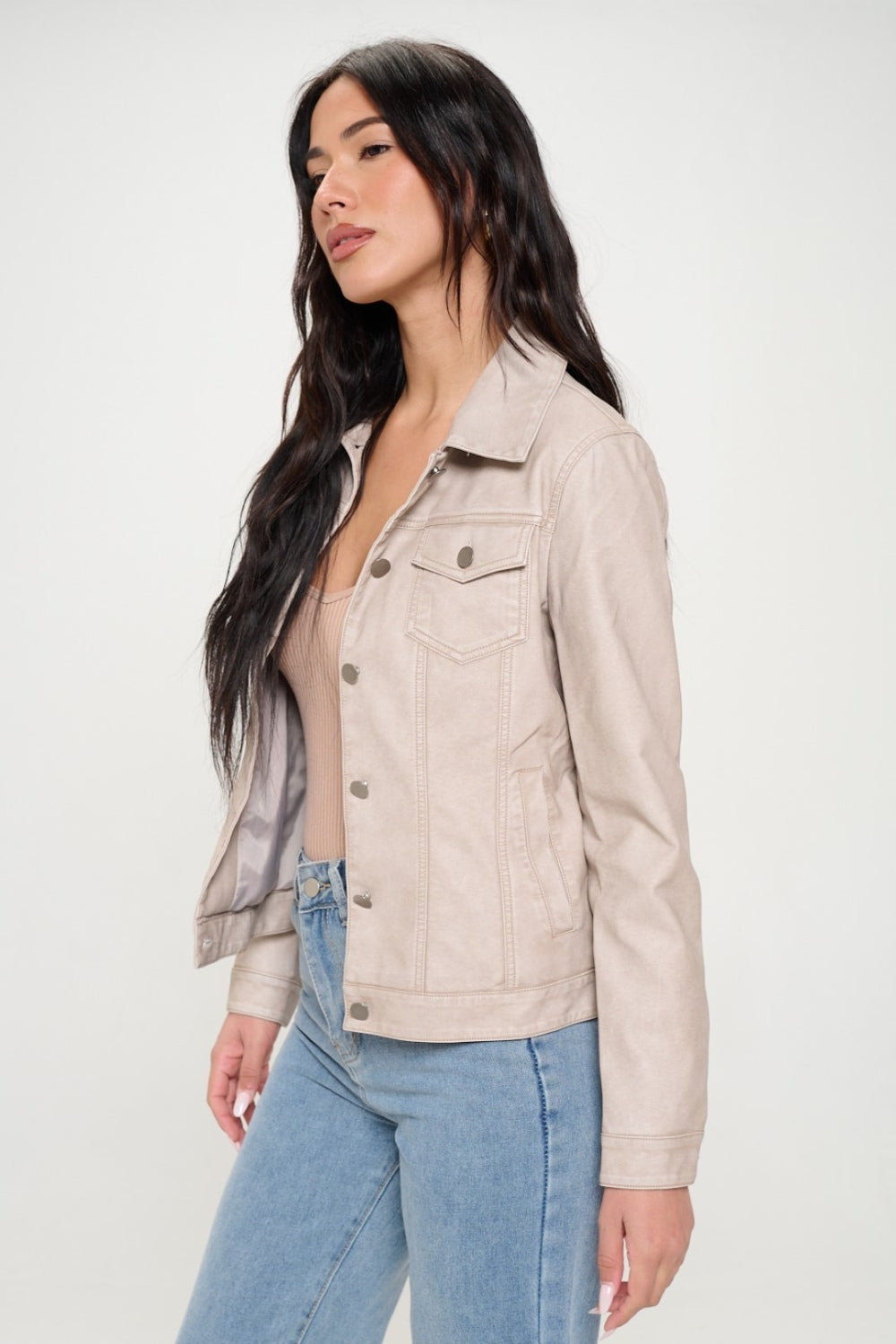 Coalition LA Button Down Cargo Vegan Leather Shacket 