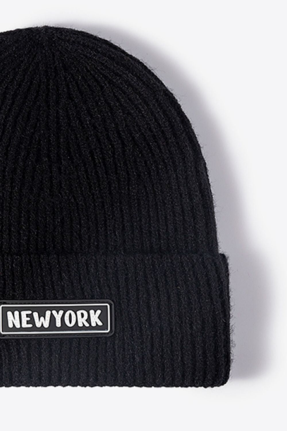 NEWYORK Patch Rib-Knit Cuffed Beanie 