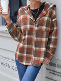 Ivy Lane Plaid Button Up Long Sleeve Hooded Jacket 