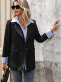 Striped Collar Long Sleeve Fake Two-Piece Blazer 