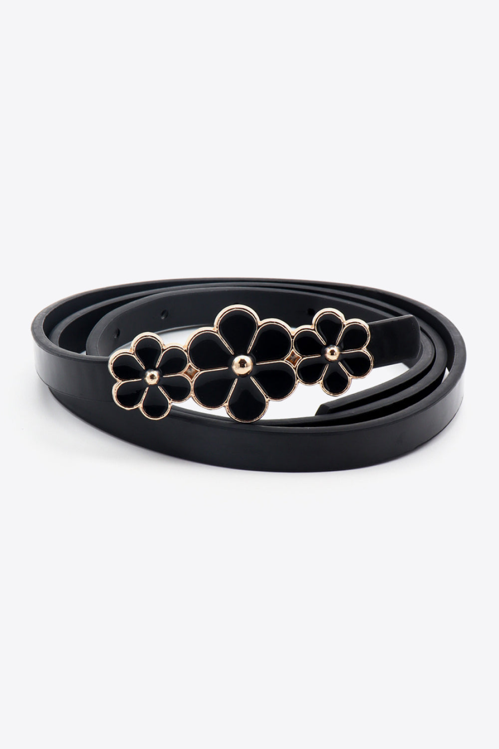 Flower Decor Skinny PU Belt 