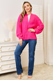 Woven Right Rib-Knit Open Front Drop Shoulder Cardigan 