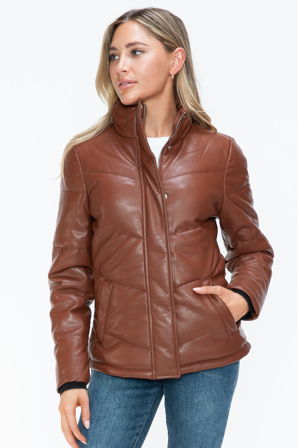 Snobbish Pocketed Zip Up Turtleneck Puffer Jacket 