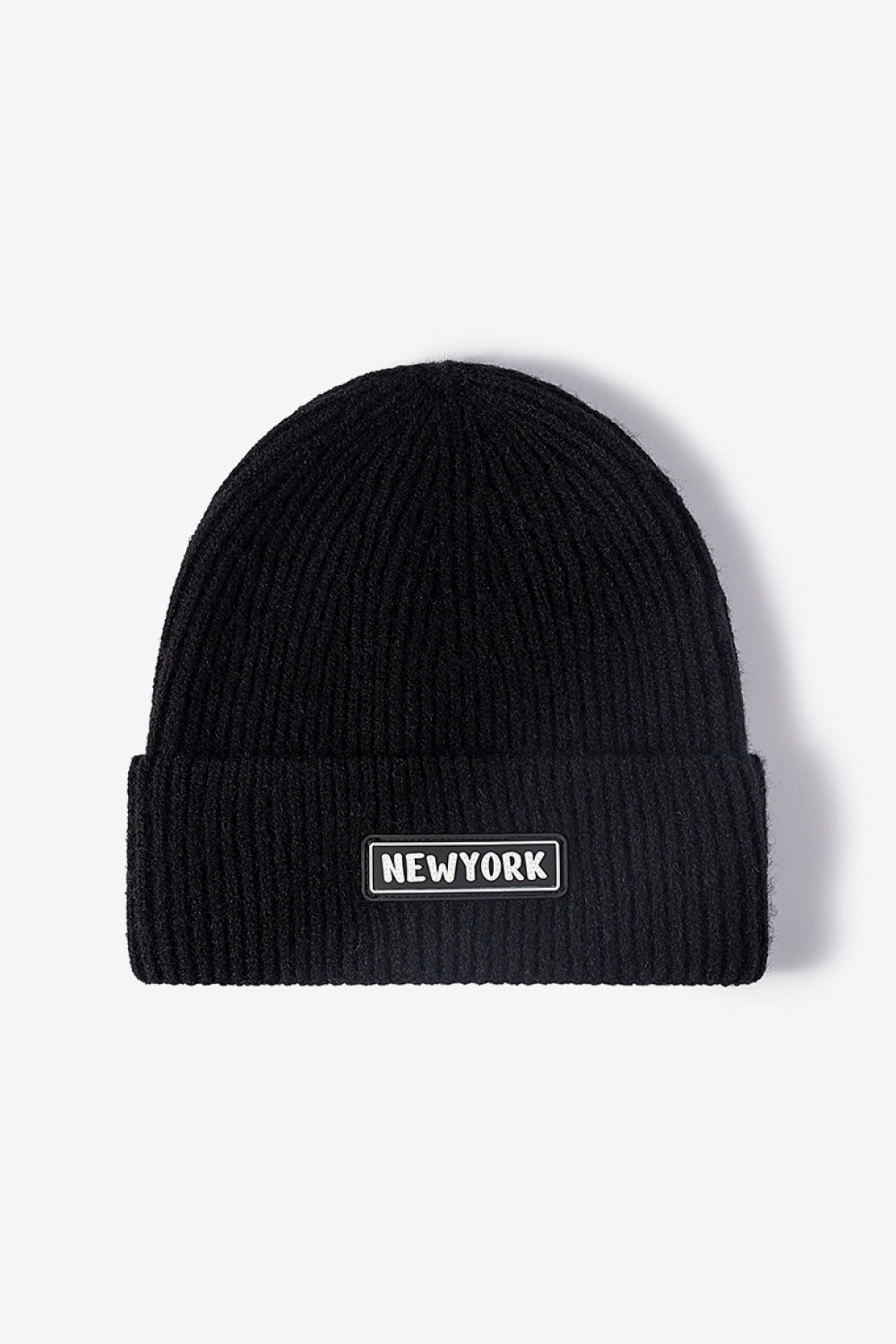 NEWYORK Patch Rib-Knit Cuffed Beanie 