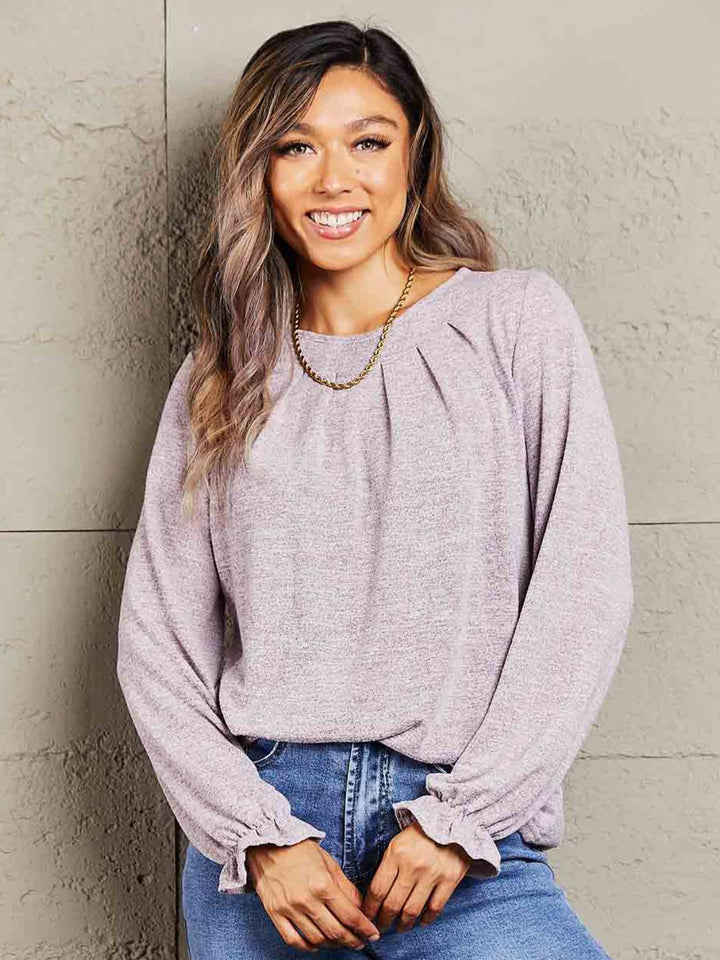 Mandy Long Flounce Sleeve Round Neck Blouse 