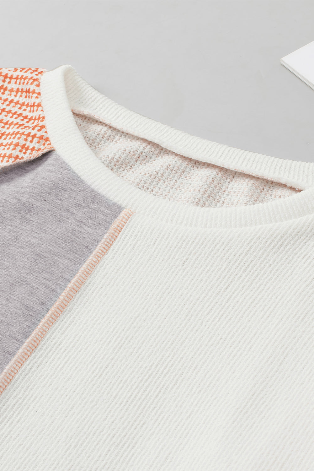 Exposed Seam Color Block Round Neck Top 