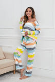 Striped Round Neck Long Sleeve Top and Drawstring Pants Lounge Set Lingerie & Nightwear