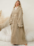 Pocketed Contrast Long Sleeve Hooded Lounge Dress 