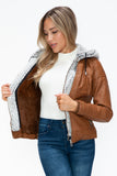 YMI Faux Layered Double-Zipper Jacket with Fuzzy Hood 