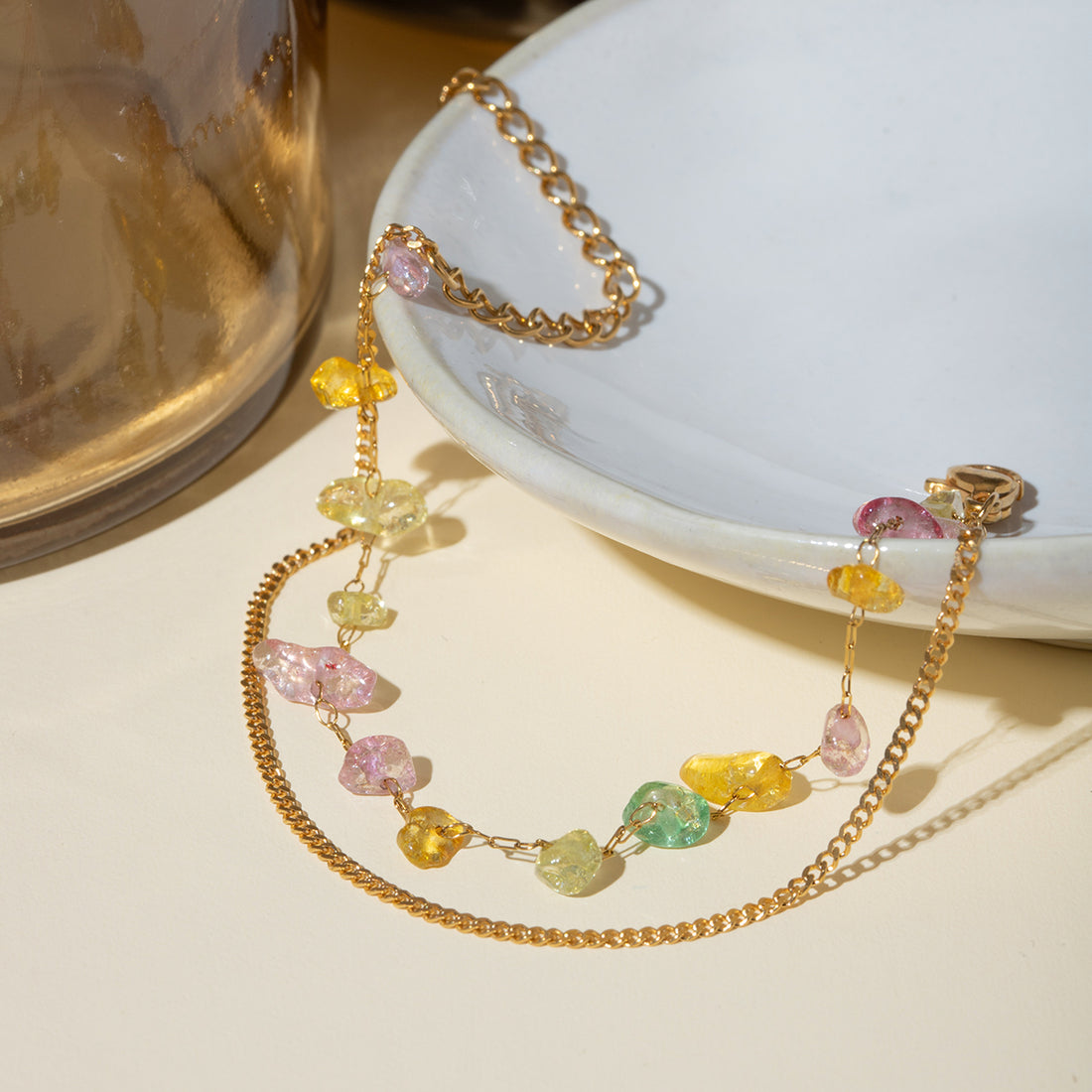 Stainless Steel Natural Stone Double Layered Bracelet 