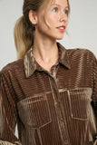 Umgee Texture Curved Hem Button Down Shirt Dress 