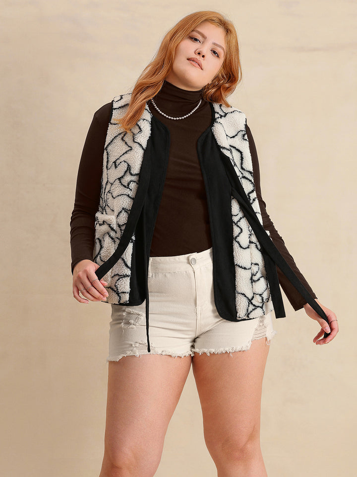 Plus Size Tied Sherpa Vest Coat with Pockets 