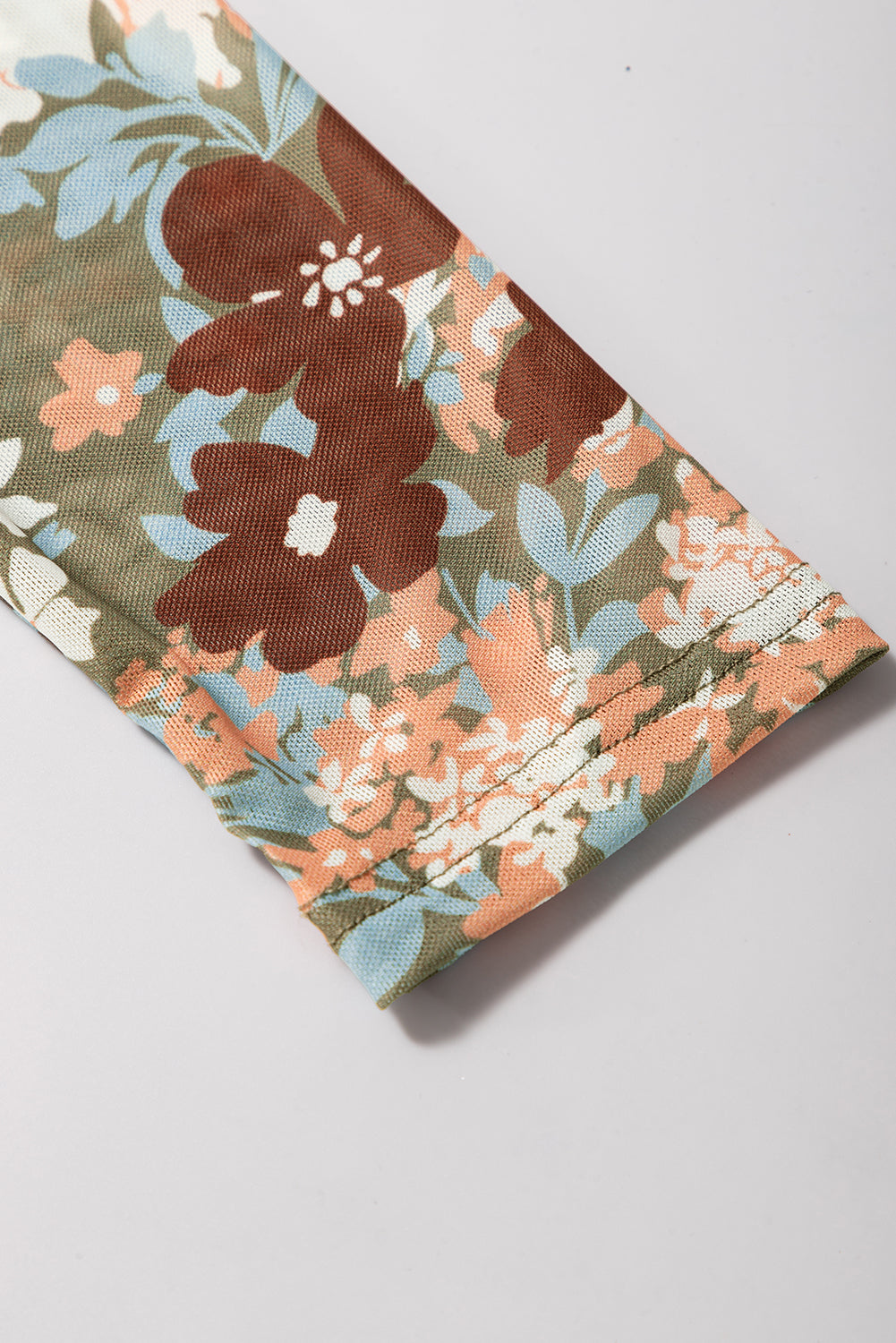 Green Floral Print Mesh Fitted Long Sleeve Top Tops/Long Sleeve Tops